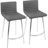 Mason Swivel 26" Counter Stool in Grey Leatherette, Walnut & Stainless (Set of 2)